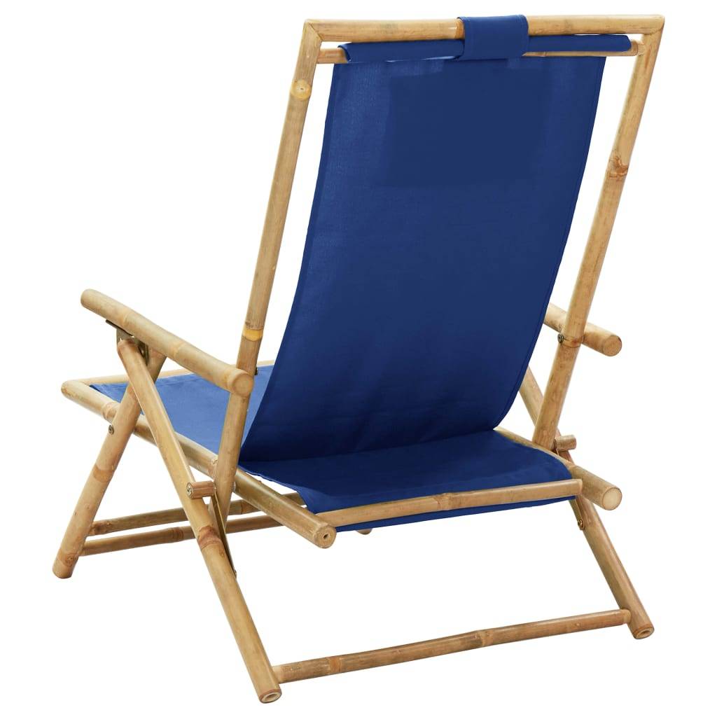 Maison Chic - Chaise de relaxation inclinable - Bain de soleil - Transat bleu marine bambou et tissu HL90 - Image 5