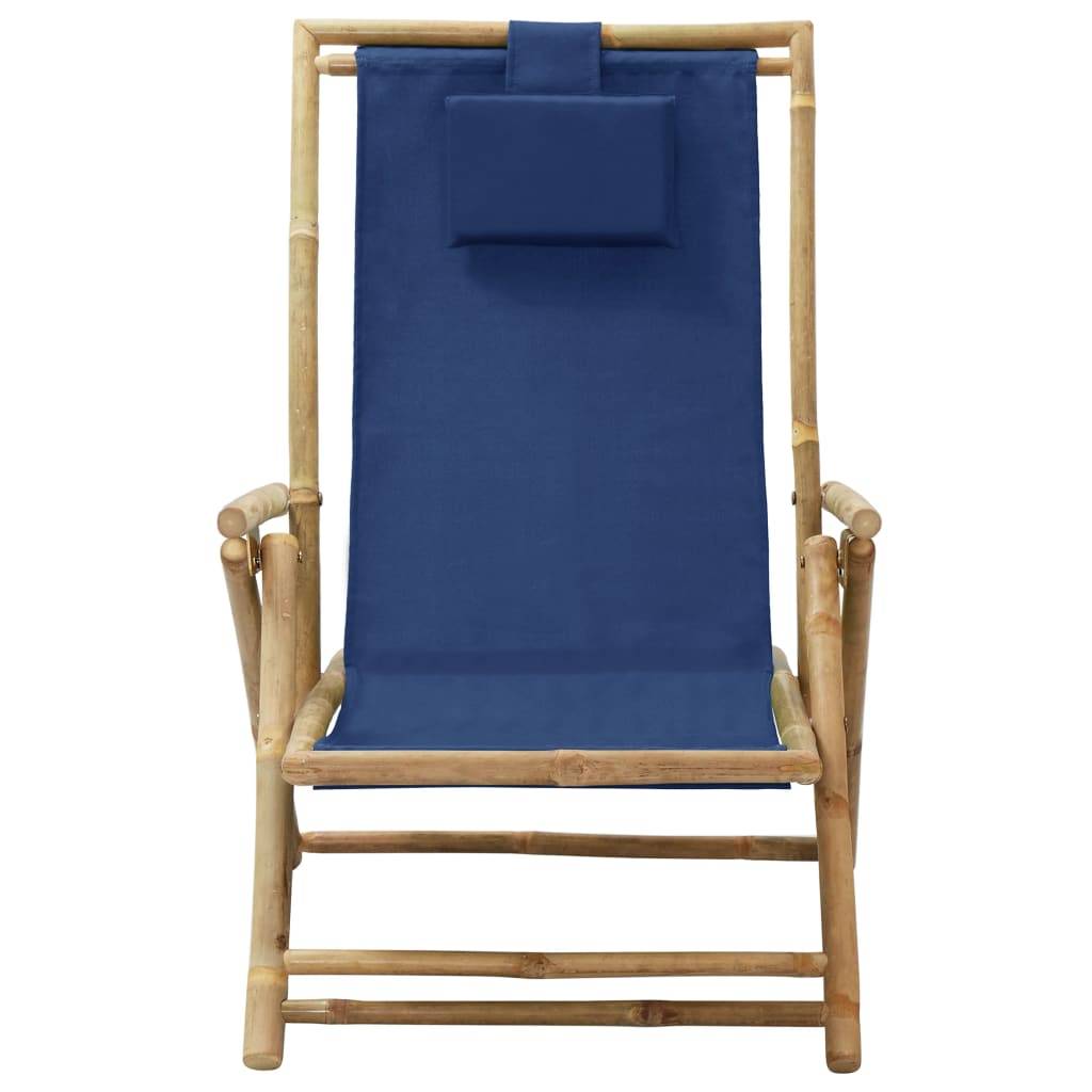 Maison Chic - Chaise de relaxation inclinable - Bain de soleil - Transat bleu marine bambou et tissu HL90 - Image 1