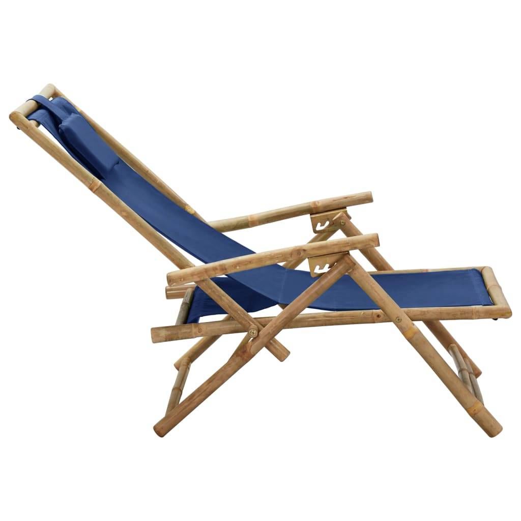 Maison Chic - Chaise de relaxation inclinable - Bain de soleil - Transat bleu marine bambou et tissu HL90 - Image 4