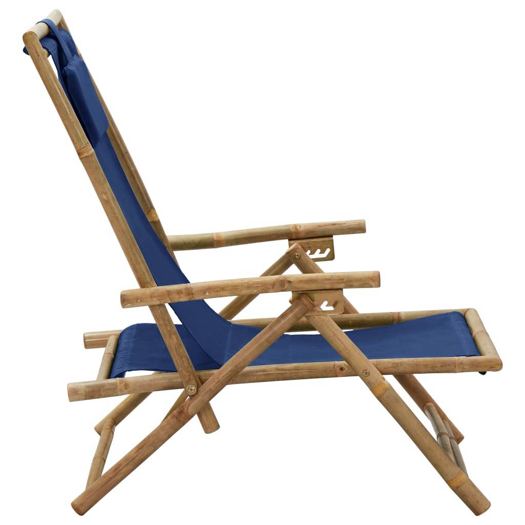 Maison Chic - Chaise de relaxation inclinable - Bain de soleil - Transat bleu marine bambou et tissu HL90 - Image 3