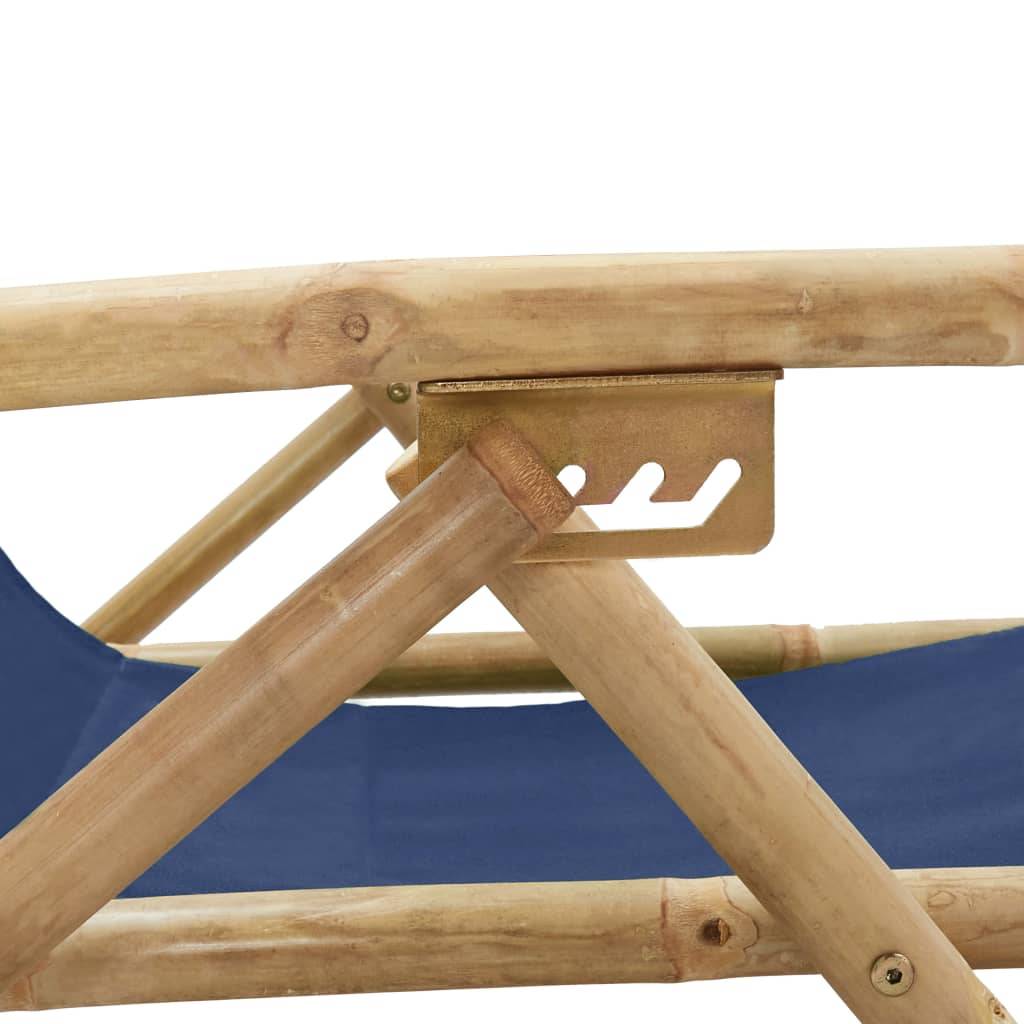 Maison Chic - Chaise de relaxation inclinable - Bain de soleil - Transat bleu marine bambou et tissu HL90 - Image 6