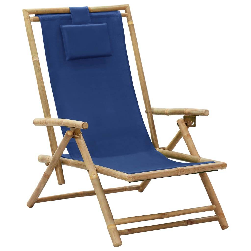 Maison Chic - Chaise de relaxation inclinable - Bain de soleil - Transat bleu marine bambou et tissu HL90 - Image 2