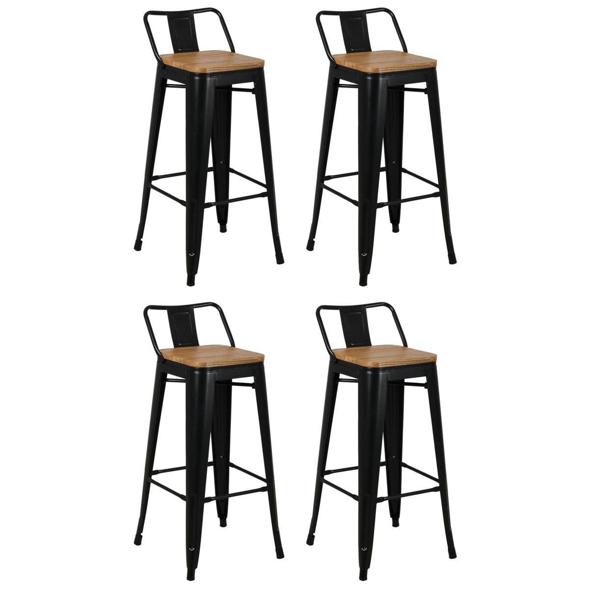 Aubry Gaspard - Tabouret de bar en métal laqué et bois d'orme huilé (Lot de 4) - Image 1