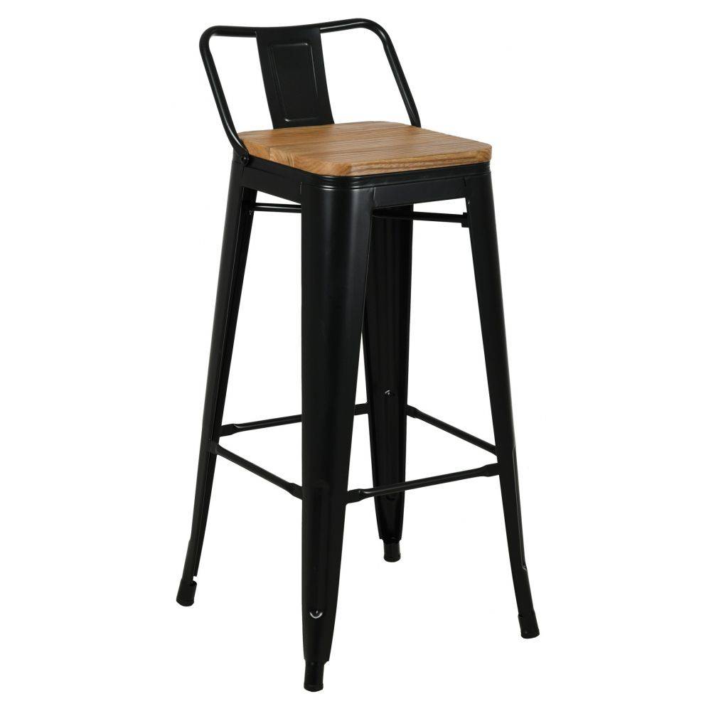 Aubry Gaspard - Tabouret de bar en métal laqué et bois d'orme huilé (Lot de 4) - Image 4