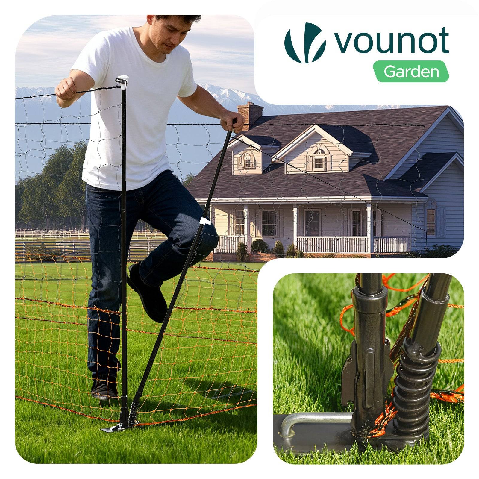 Vounot - Kit filet à poules 12m avec piquets double pointes - Clôture volaille avec porte d’accès - Enclos extérieur en PE orange - VOUNOT® - Image 6