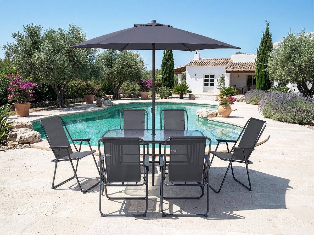Habitat Et Jardin - Table Et Chaises De Jardin Avec Parasol En Métal "convivia" - 6 Places - Gris Anthracite -habitat Et Jardin - Image 2