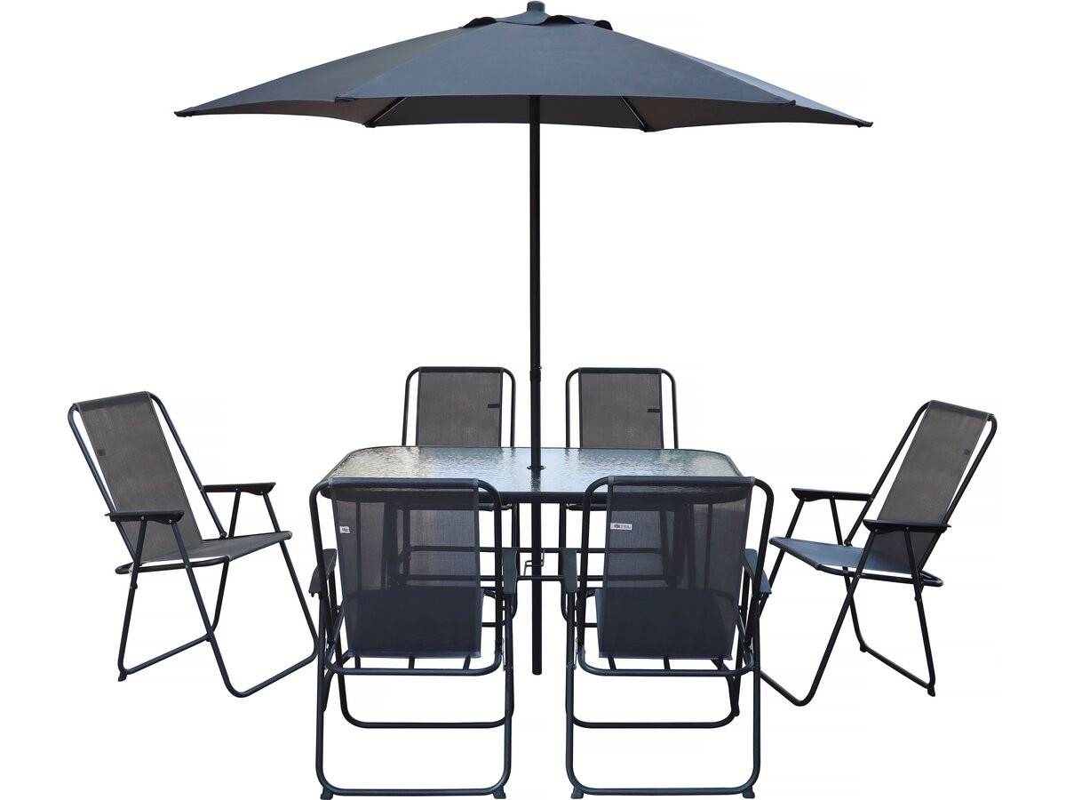 Habitat Et Jardin - Table Et Chaises De Jardin Avec Parasol En Métal "convivia" - 6 Places - Gris Anthracite -habitat Et Jardin - Image 1