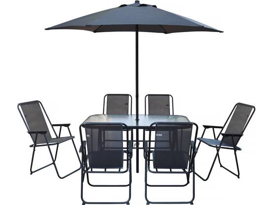 Table Et Chaises De Jardin Avec Parasol En Métal "convivia" - 6 Places - Gris Anthracite -habitat Et Jardin - Image 1