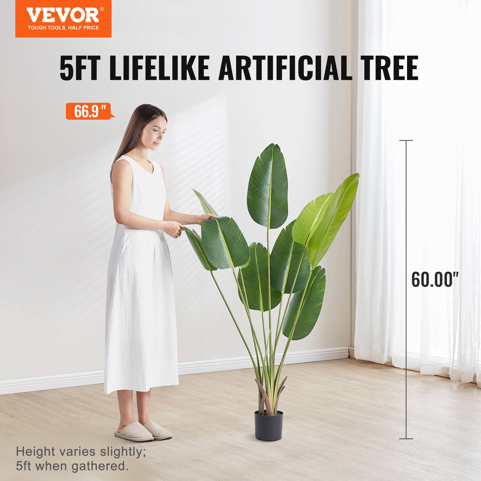 VEVOR Arbre Artificiel Palmier Oiseau du Paradis Plante Artificielle 700x1524 mm - Image 2