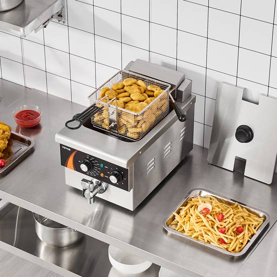 Friteuse Électrique Commerciale 6L 3000W Acier Inox - Panier, Thermostat 60-200°C, Robinet Vidange, Pro