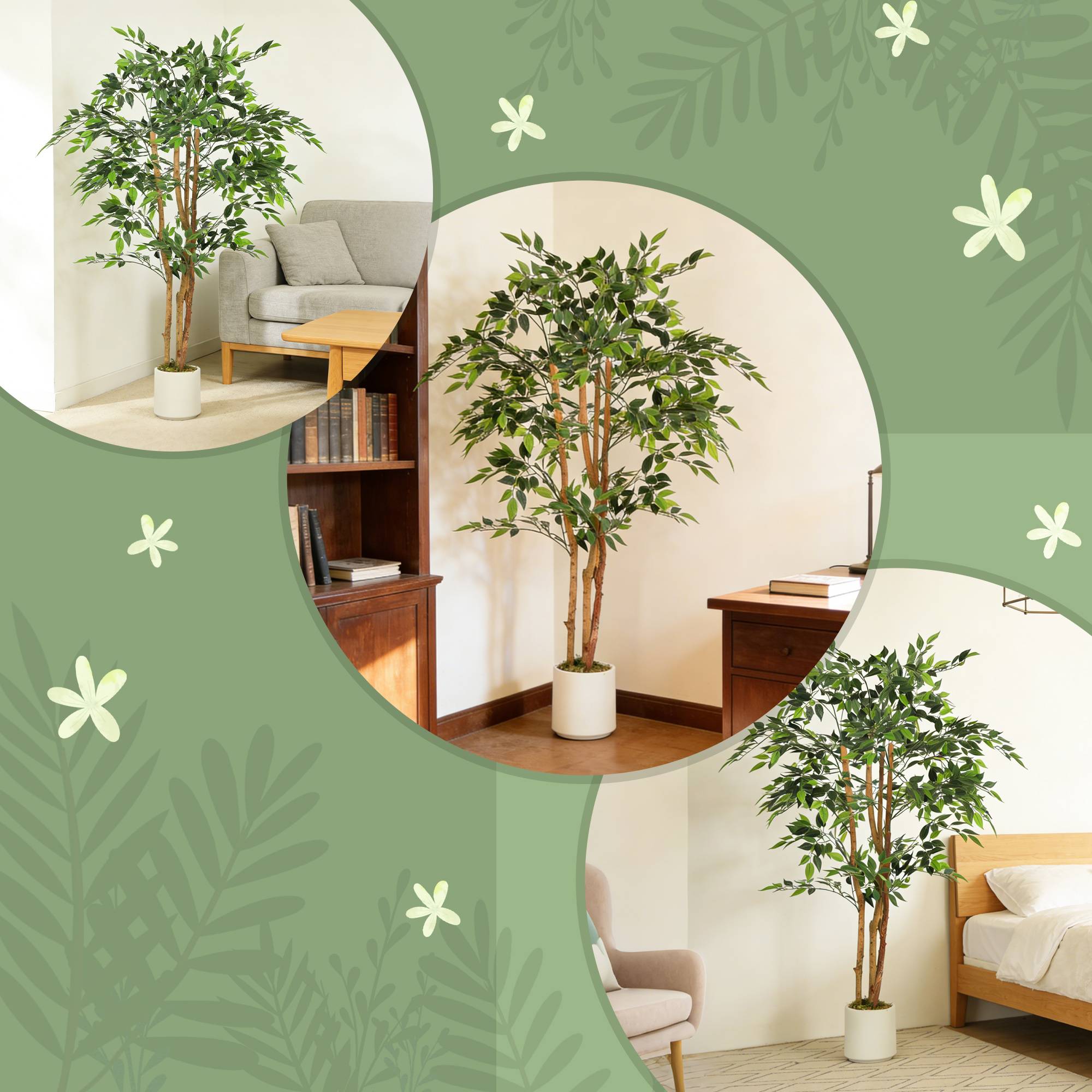 Sans Marque - Banyan artificiel, tronc massif, pot, pour salon, chambre, bureau, 65x65x150 cm, vert - Image 9