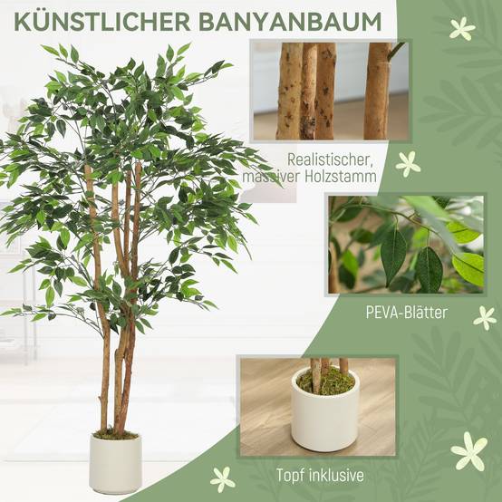 Sans Marque - Banyan artificiel, tronc massif, pot, pour salon, chambre, bureau, 65x65x150 cm, vert - Image 6