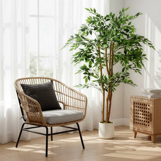Sans Marque - Banyan artificiel, tronc massif, pot, pour salon, chambre, bureau, 65x65x150 cm, vert - Image 10
