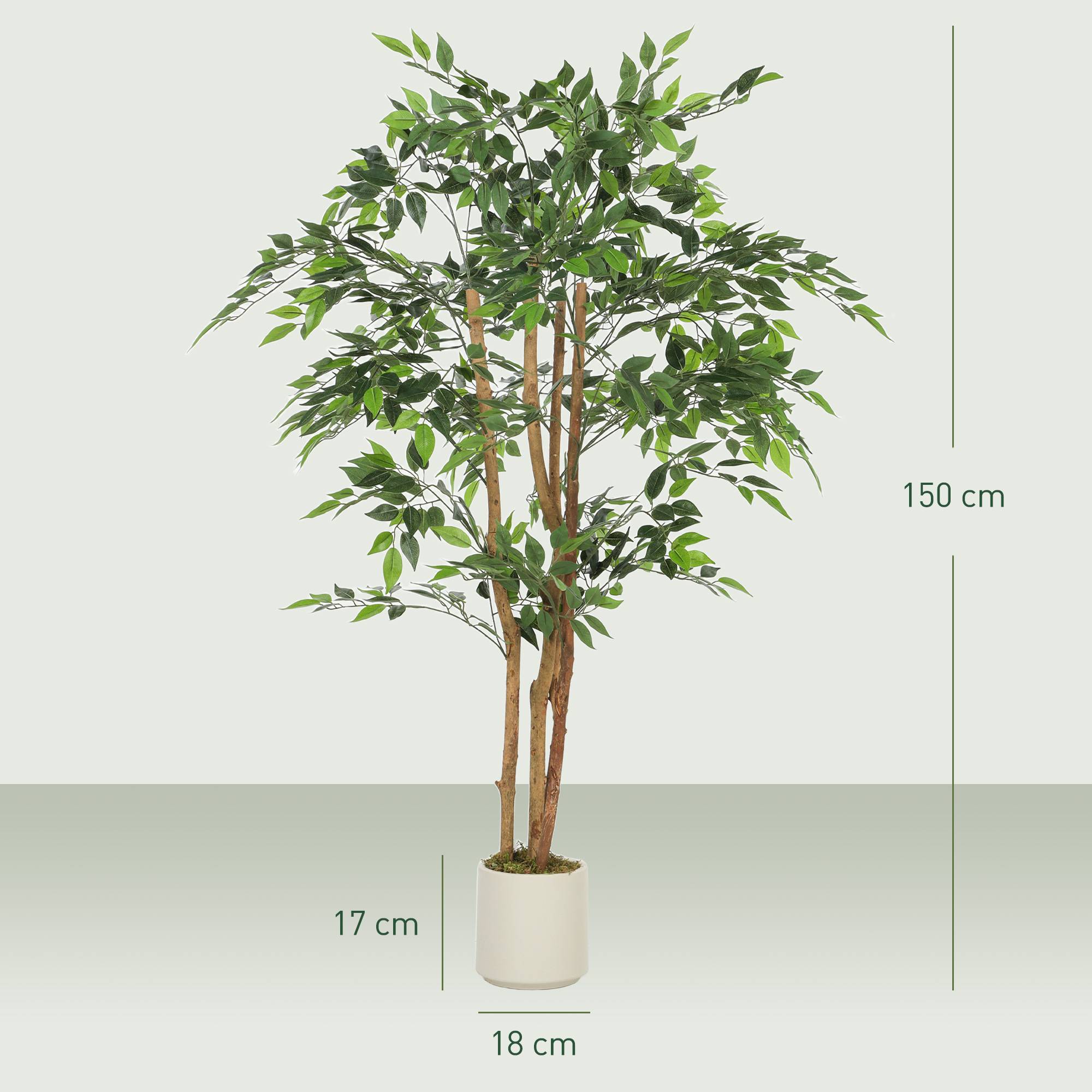 Sans Marque - Banyan artificiel, tronc massif, pot, pour salon, chambre, bureau, 65x65x150 cm, vert - Image 5
