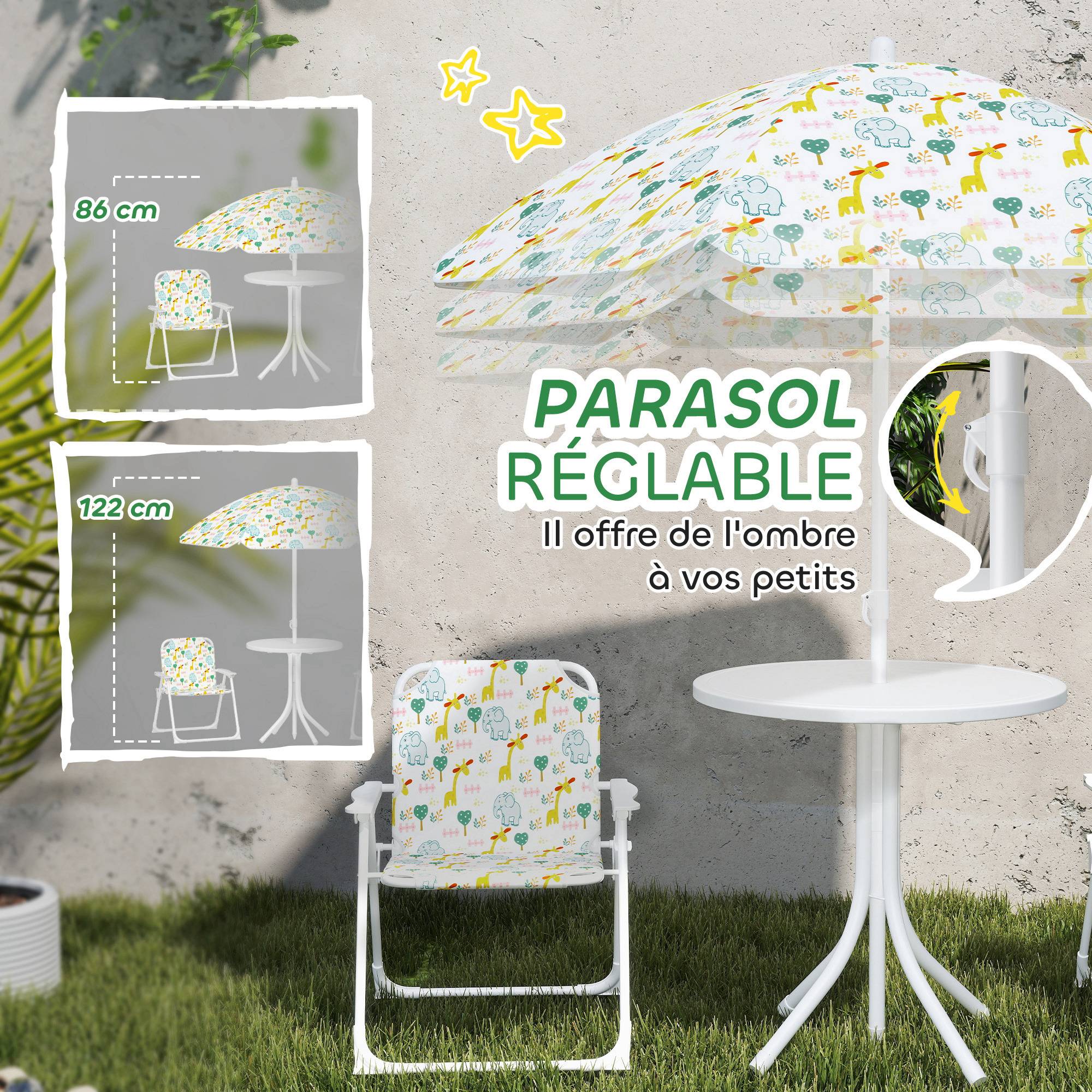 Ensemble salon de jardin extérieur enfant 4 pièces | Mobilier de jardin Blanc Polyester 49.5x49.5x50 cm - Image 7