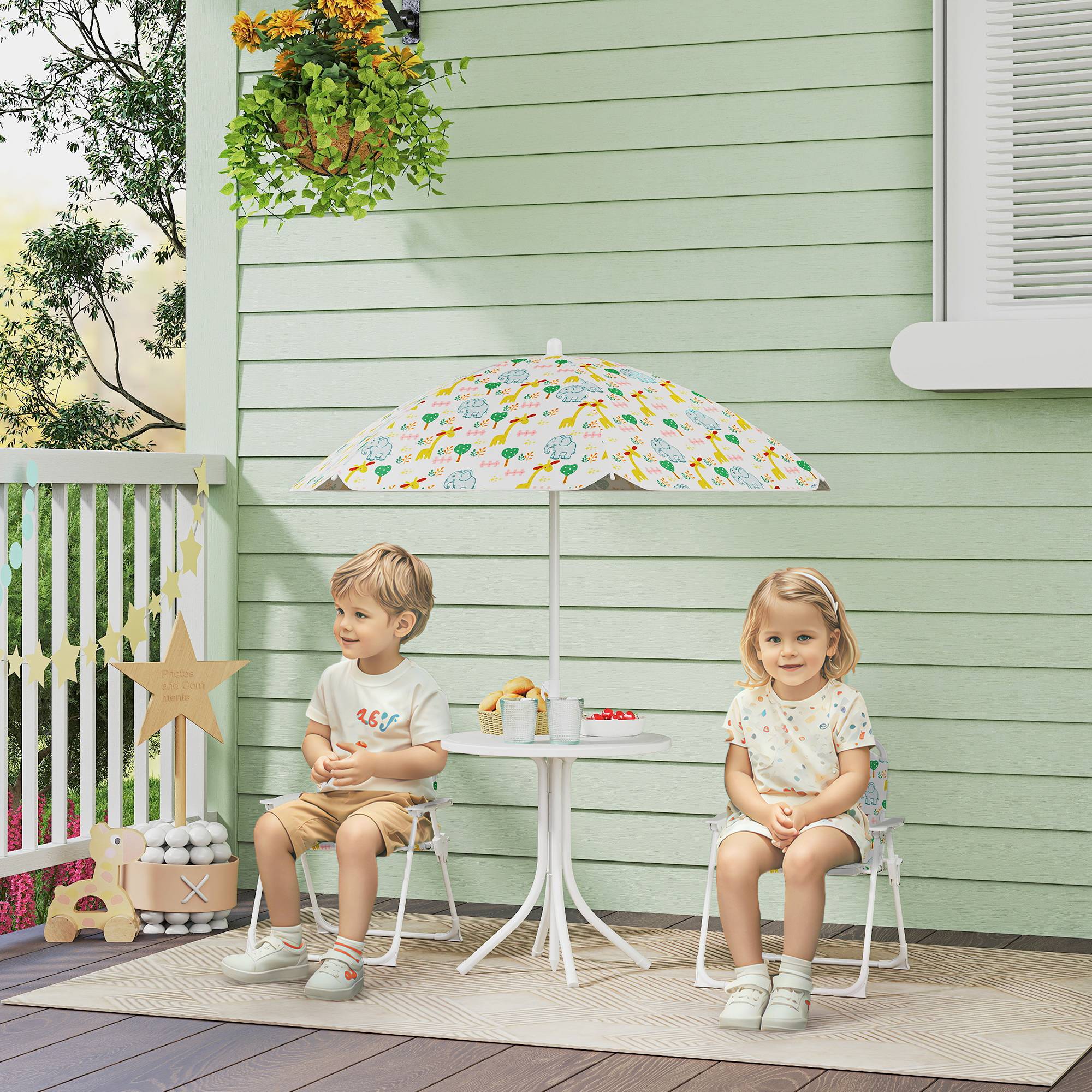 Ensemble salon de jardin extérieur enfant 4 pièces | Mobilier de jardin Blanc Polyester 49.5x49.5x50 cm - Image 3