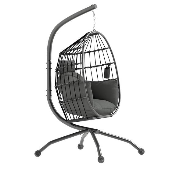 Fauteuil œuf suspendu acier jardin hauteur réglable panier pliable 120x88x192cm gris - ComfortXL Outdoor Living - Image 2