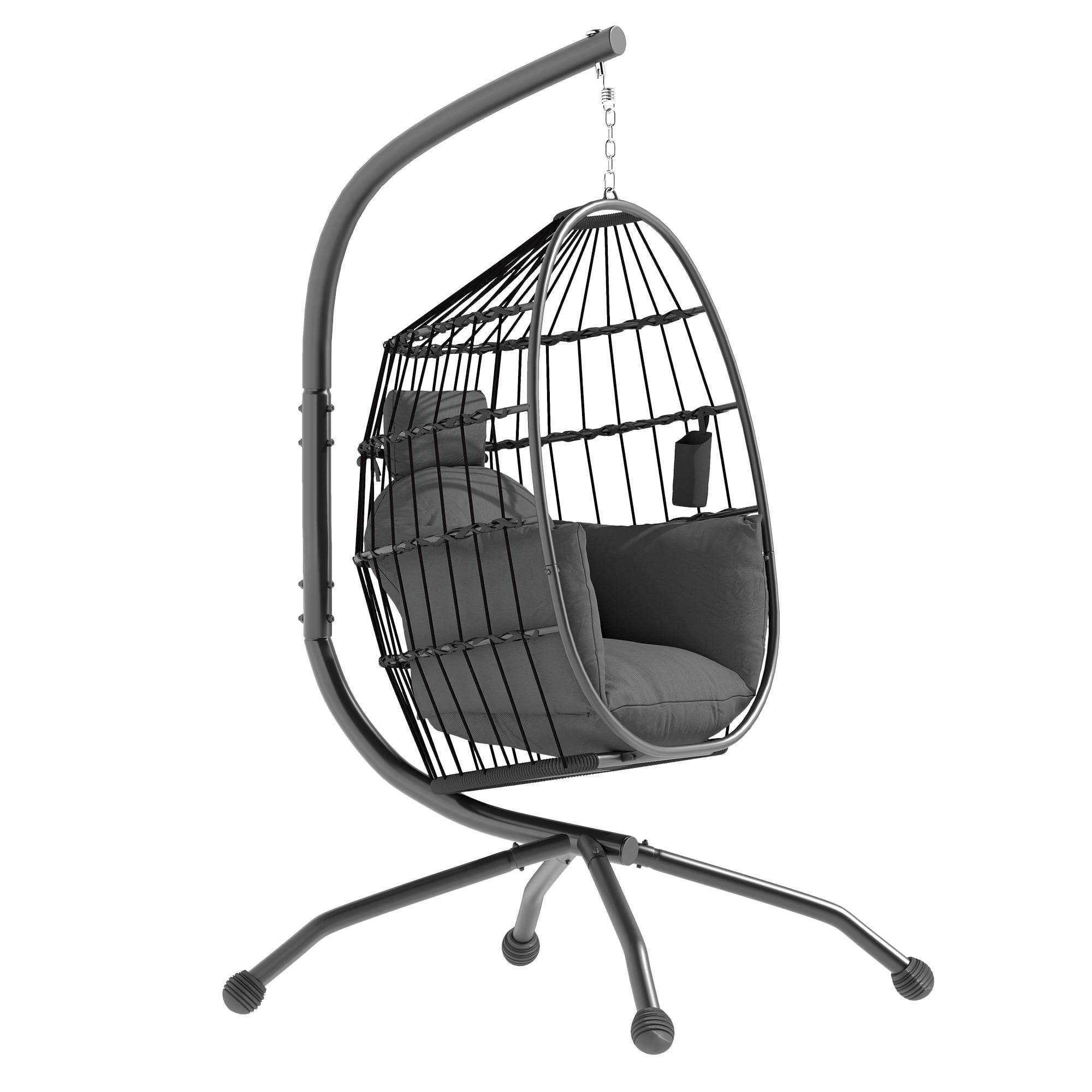 Fauteuil œuf suspendu acier jardin hauteur réglable panier pliable 120x88x192cm gris - ComfortXL Outdoor Living - Image 2