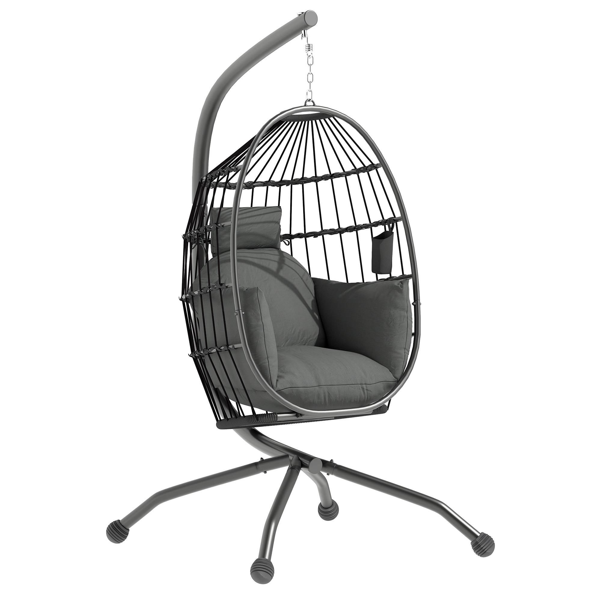 Fauteuil œuf suspendu acier jardin hauteur réglable panier pliable 120x88x192cm gris - ComfortXL Outdoor Living
