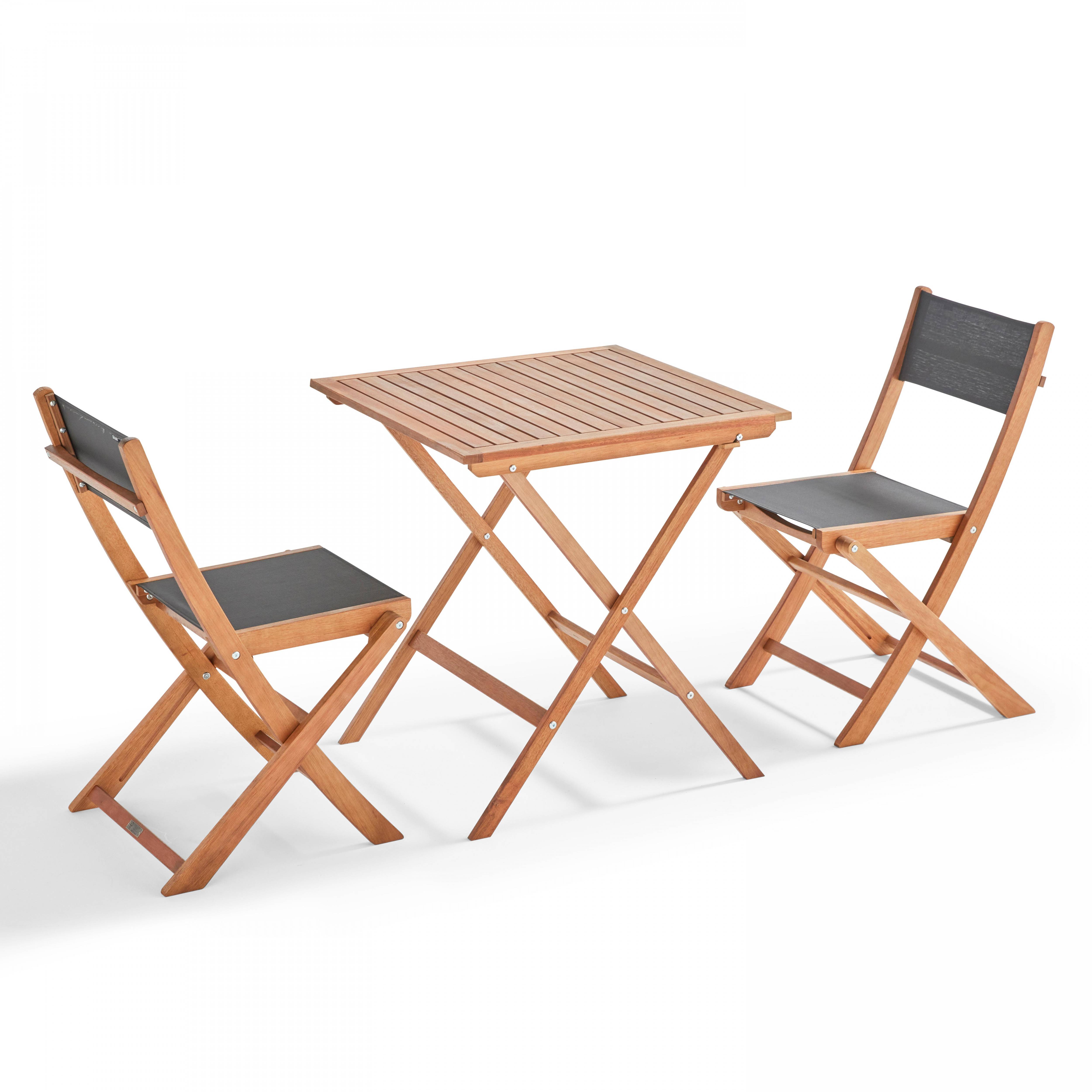 Oviala - Ensemble table carrée pliante et 2 chaises pliantes noir Sete - Oviala - Image 1