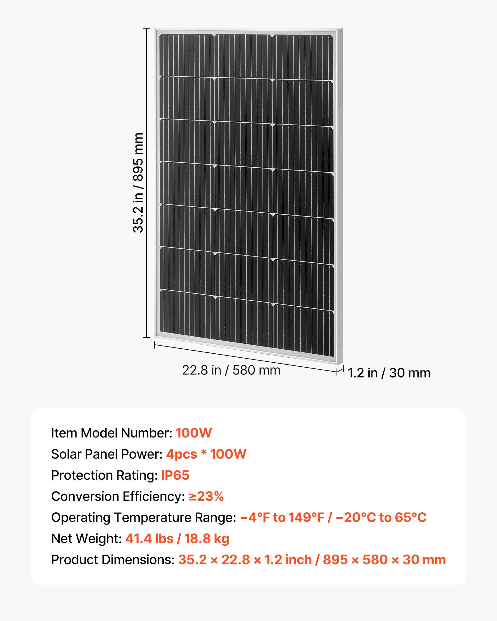 Vevor - VEVOR Panneau Solaire Monocristallin Module Photovoltaïque 100 W Lot de 4 23 % - Image 7