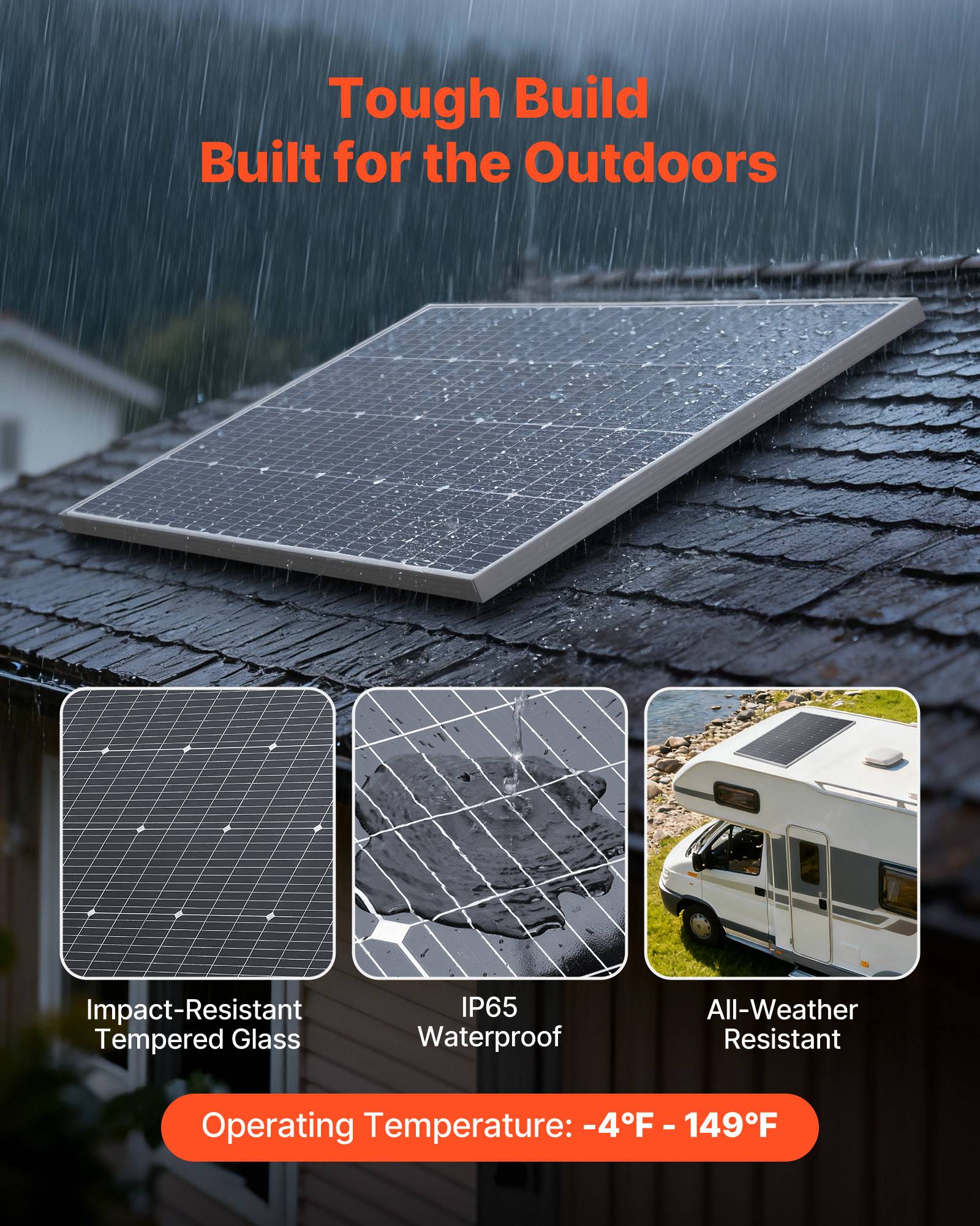 Vevor - VEVOR Panneau Solaire Monocristallin Module Photovoltaïque 100 W Lot de 4 23 % - Image 5