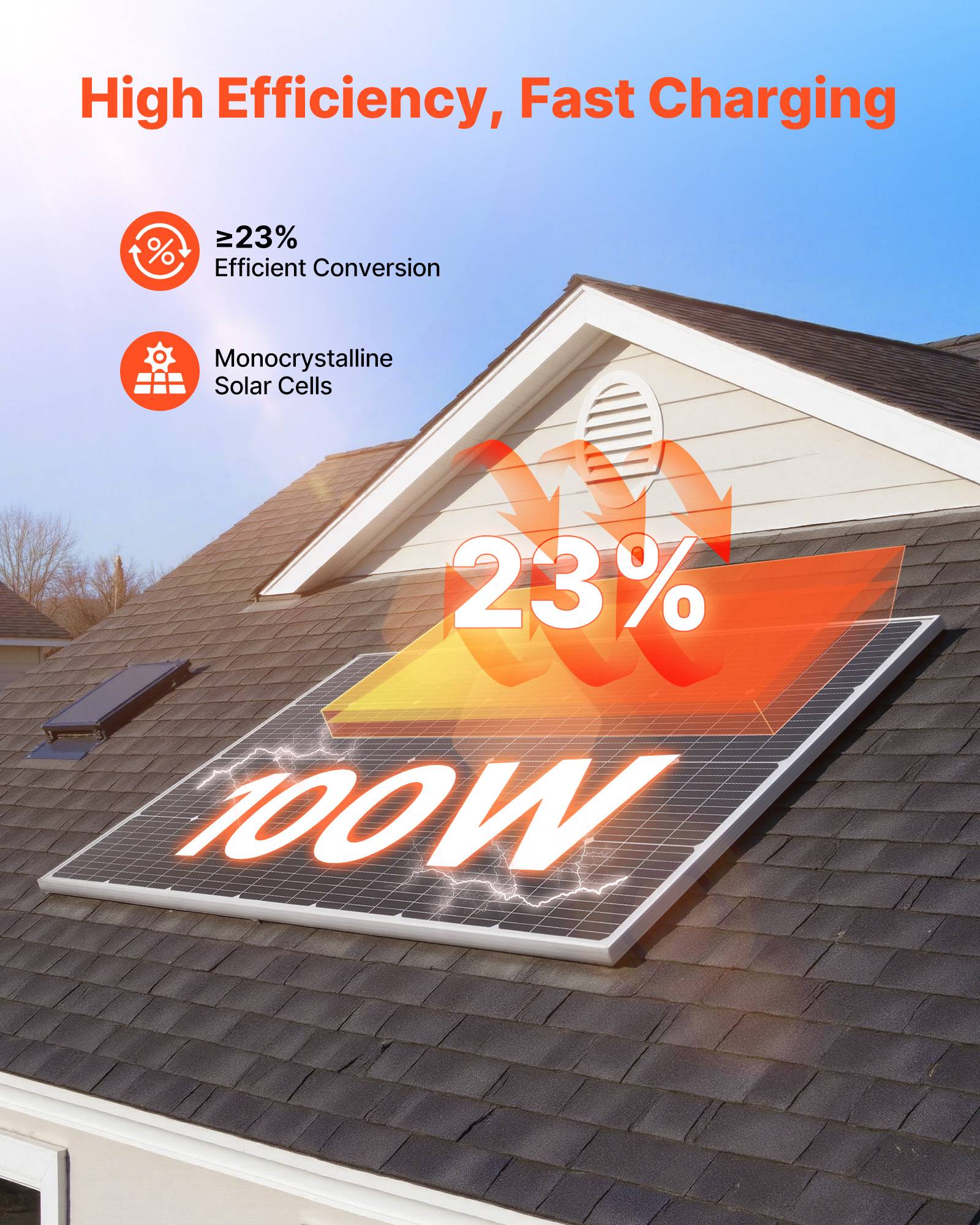Vevor - VEVOR Panneau Solaire Monocristallin Module Photovoltaïque 100 W Lot de 4 23 % - Image 2