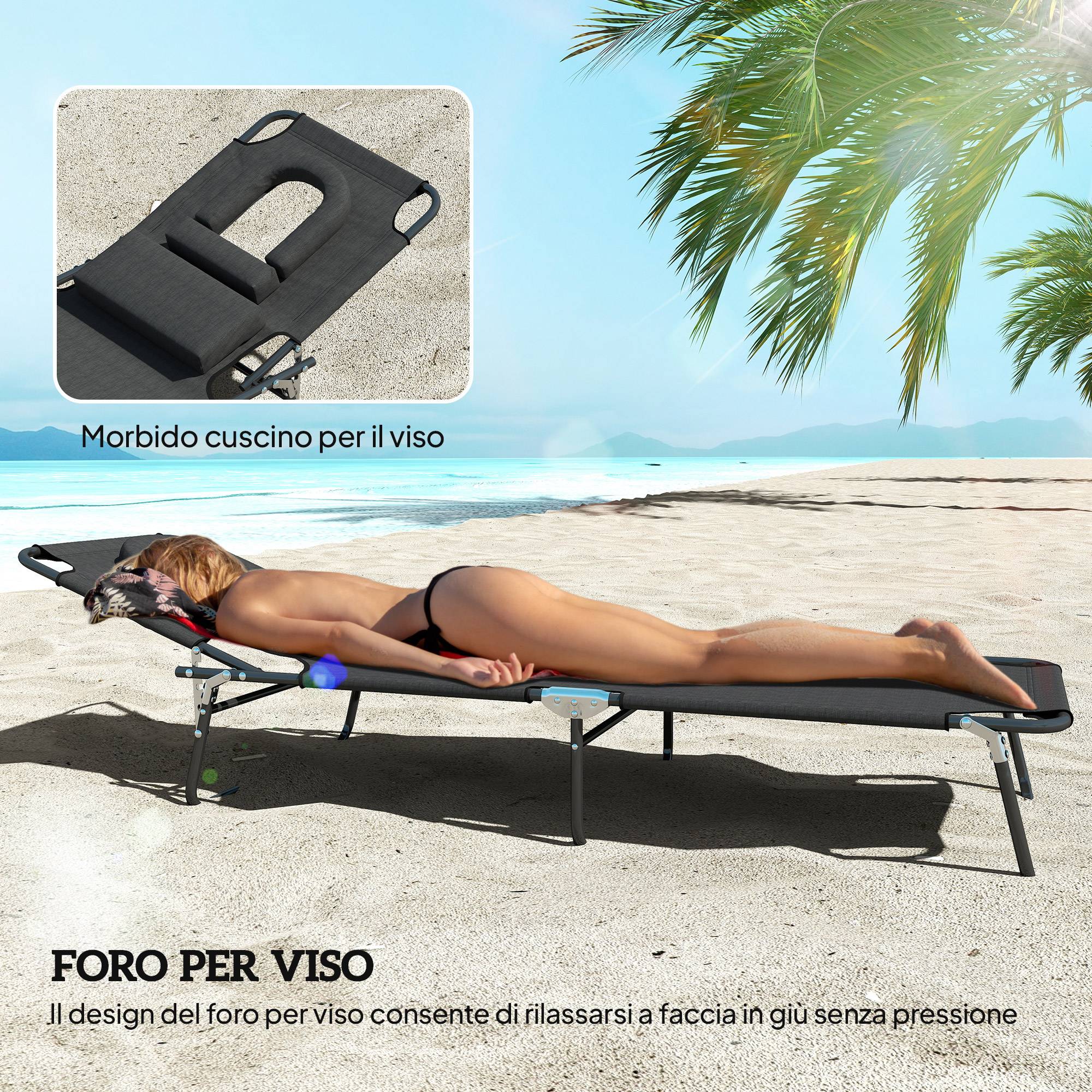 Chaise longue pliante ouverture visage coussins acier tissu Oxford, transat massage trou visage Oxford - Image 9