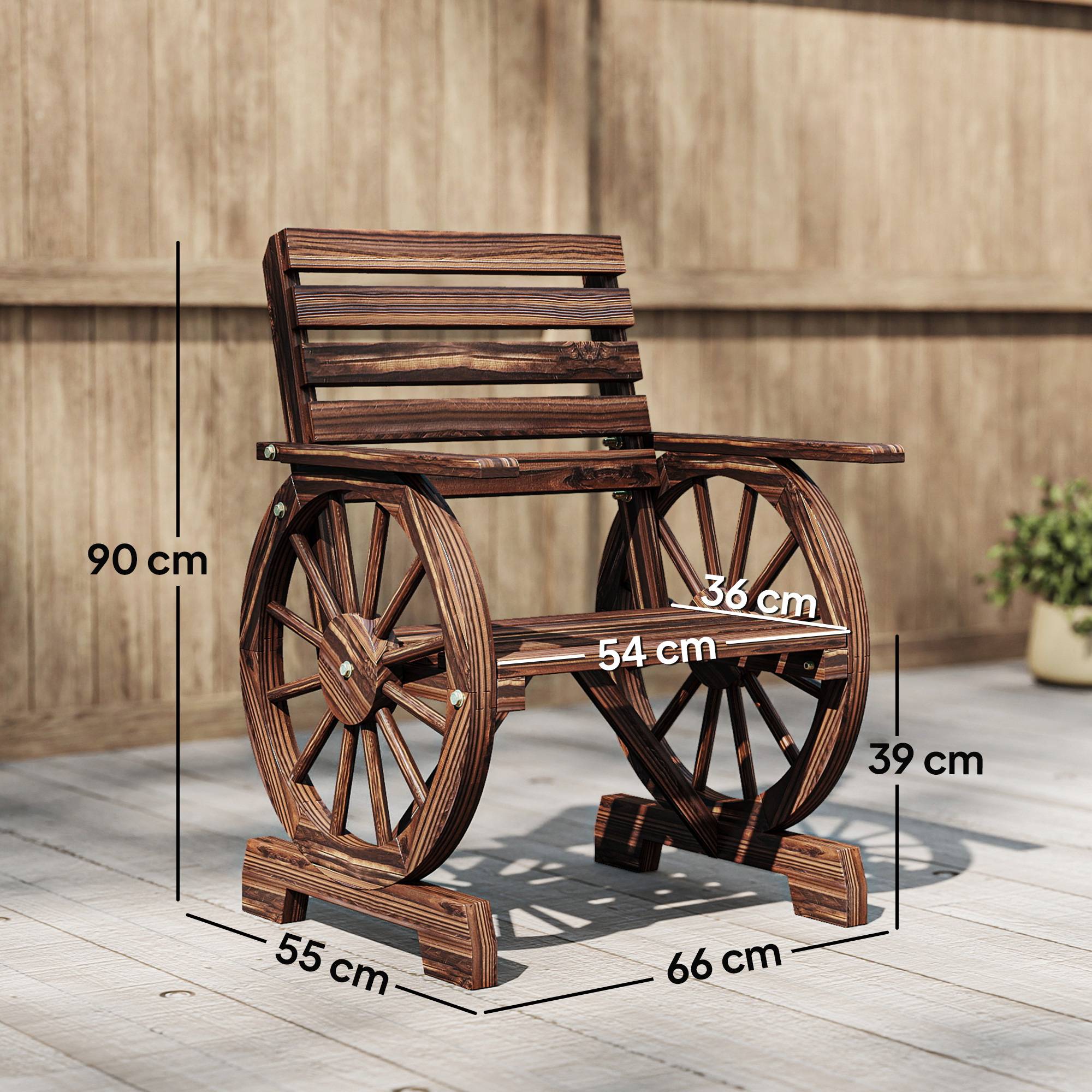 Outsunny - Chaise de jardin style roue de chariot - dossier incliné siège large à lattes - bois - 66x55x90cm - finition carbonisée - Outsunny - Image 3