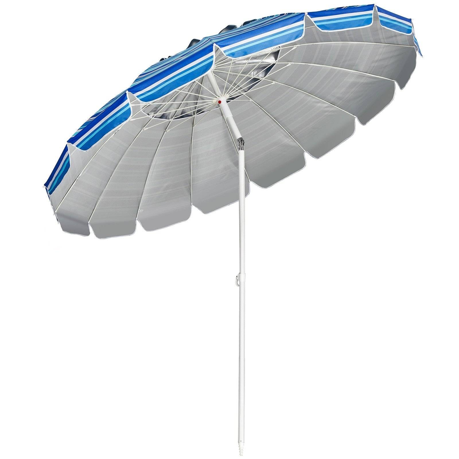 Helloshop26 - Parasol de plage inclinable 2,45 m protection upf 50+ baleines en fibre de verre avec sac pied amovible bleu ligne violet - Image 2