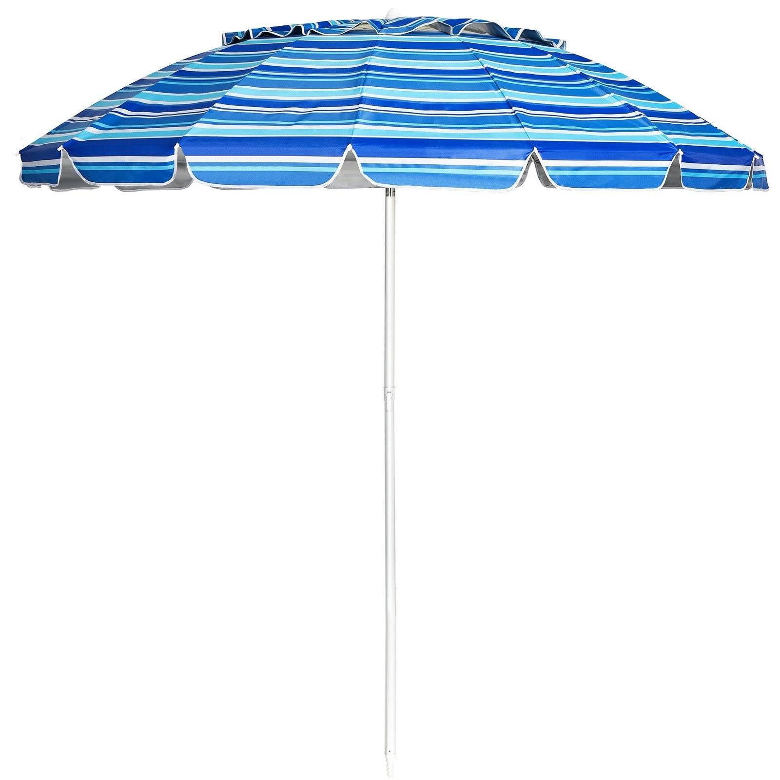 Helloshop26 - Parasol de plage inclinable 2,45 m protection upf 50+ baleines en fibre de verre avec sac pied amovible bleu ligne violet - Image 1