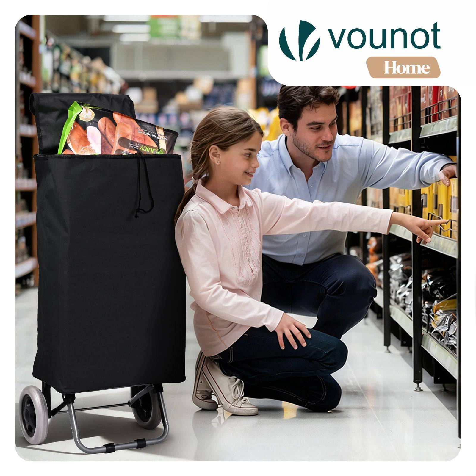 Vounot - Chariot de courses 2 roues pliable 59L noir - Image 2