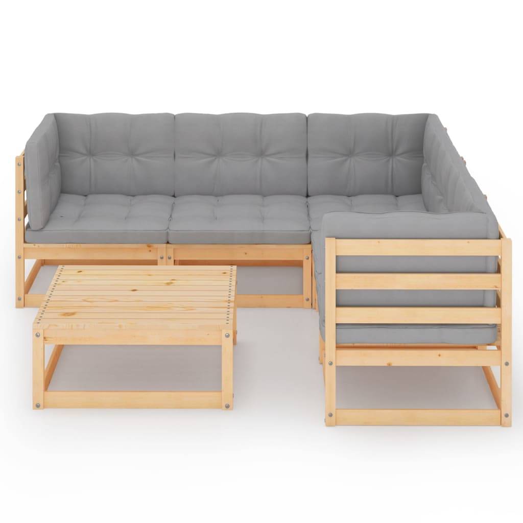 Helloshop26 - Salon de jardin meuble d'extérieur ensemble de mobilier 6 pièces avec coussins bois de pin massif - Image 2