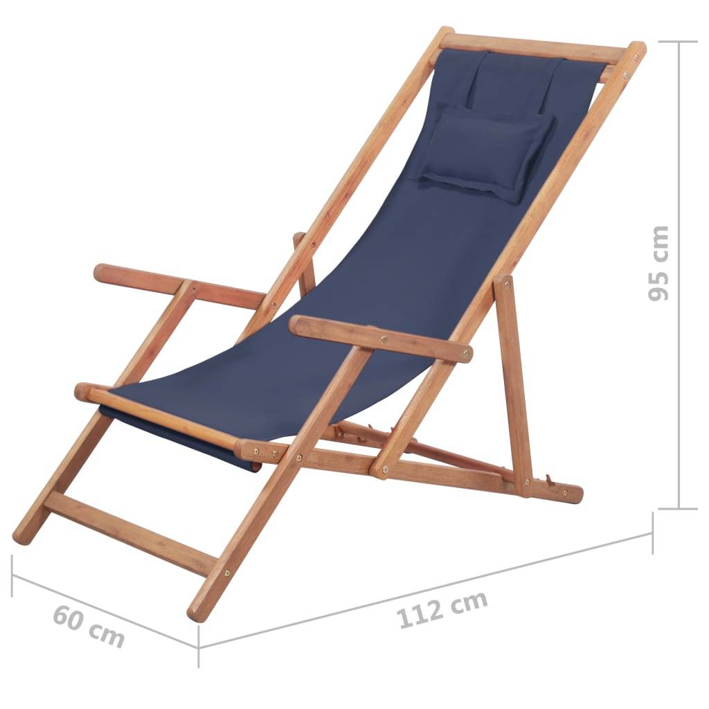 Vidaxl - Chaise pliante en tissu et structure en bois bleue vidaXL 43996 - Image 3