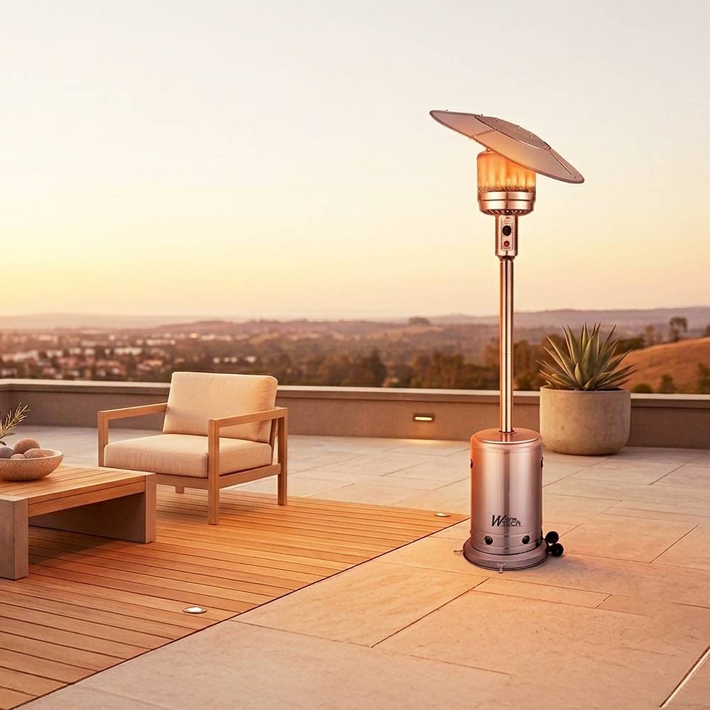Parasol chauffant inox au gaz 15Kw avec roues et tête inclinable - Image 5