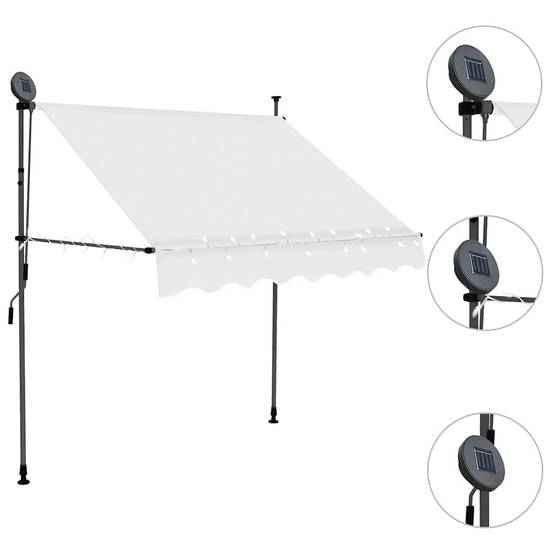 Store Banne de Terrasse Manuel avec Éclairage LED Solaire Protection Anti-UV Toile Polyester Crème 200 cm – ComfortXL Outdoor Living - Image 3