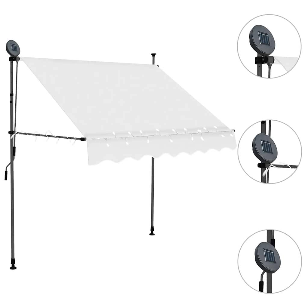 Store Banne de Terrasse Manuel avec Éclairage LED Solaire Protection Anti-UV Toile Polyester Crème 200 cm – ComfortXL Outdoor Living - Image 3