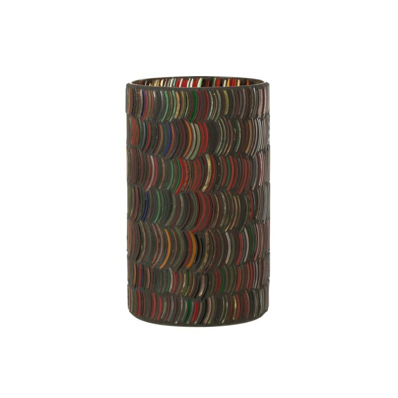 Photophore courbe en verre multicolore 12.5x12.5x23 cm - J-Line