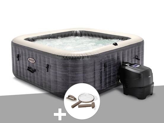 Kit spa gonflable Intex PureSpa Ardoise carré Bulles 6 places + Kit d'entretien - Image 1