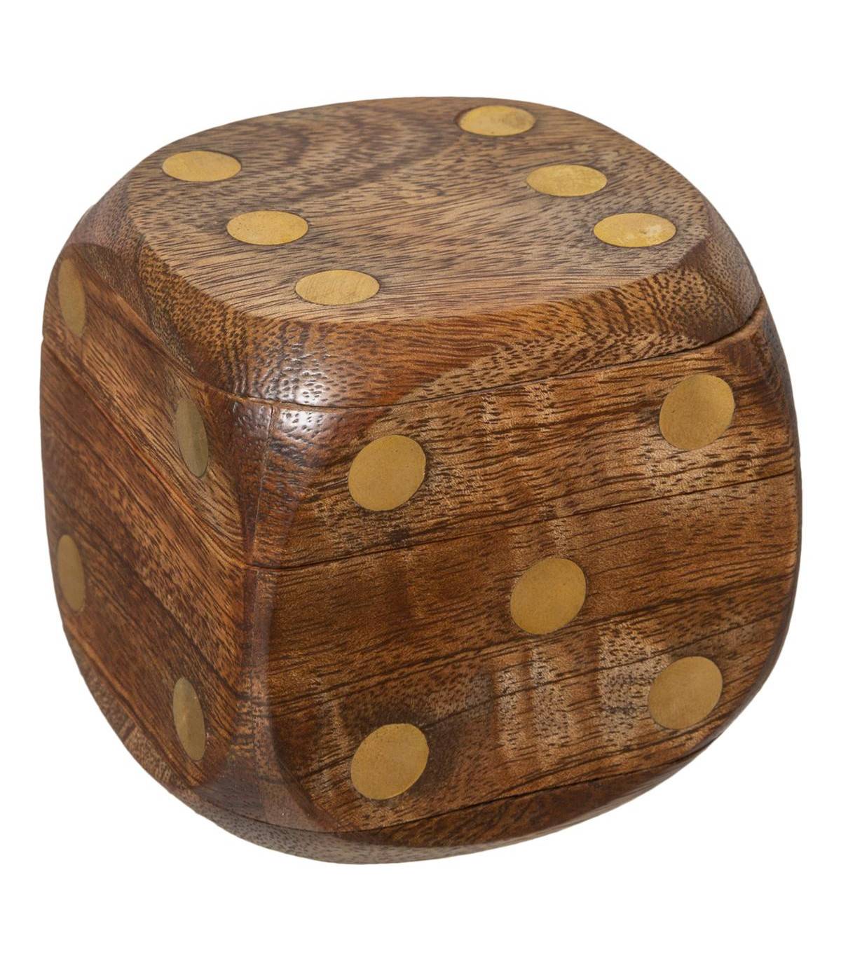 Objet déco Jeu de 5 Dés dans une Boite en forme de Dé en Bois de Manguier et Laiton - Image 2