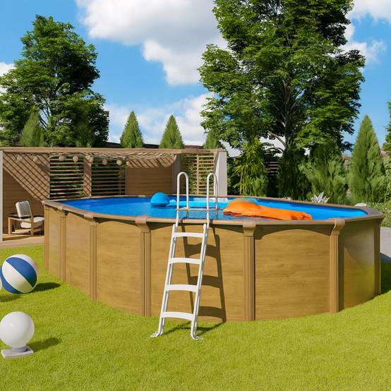 Piscine hors sol acier ovale 7,60 x 4,55 x 1,32 m aspect bois OSMOSE - Image 2