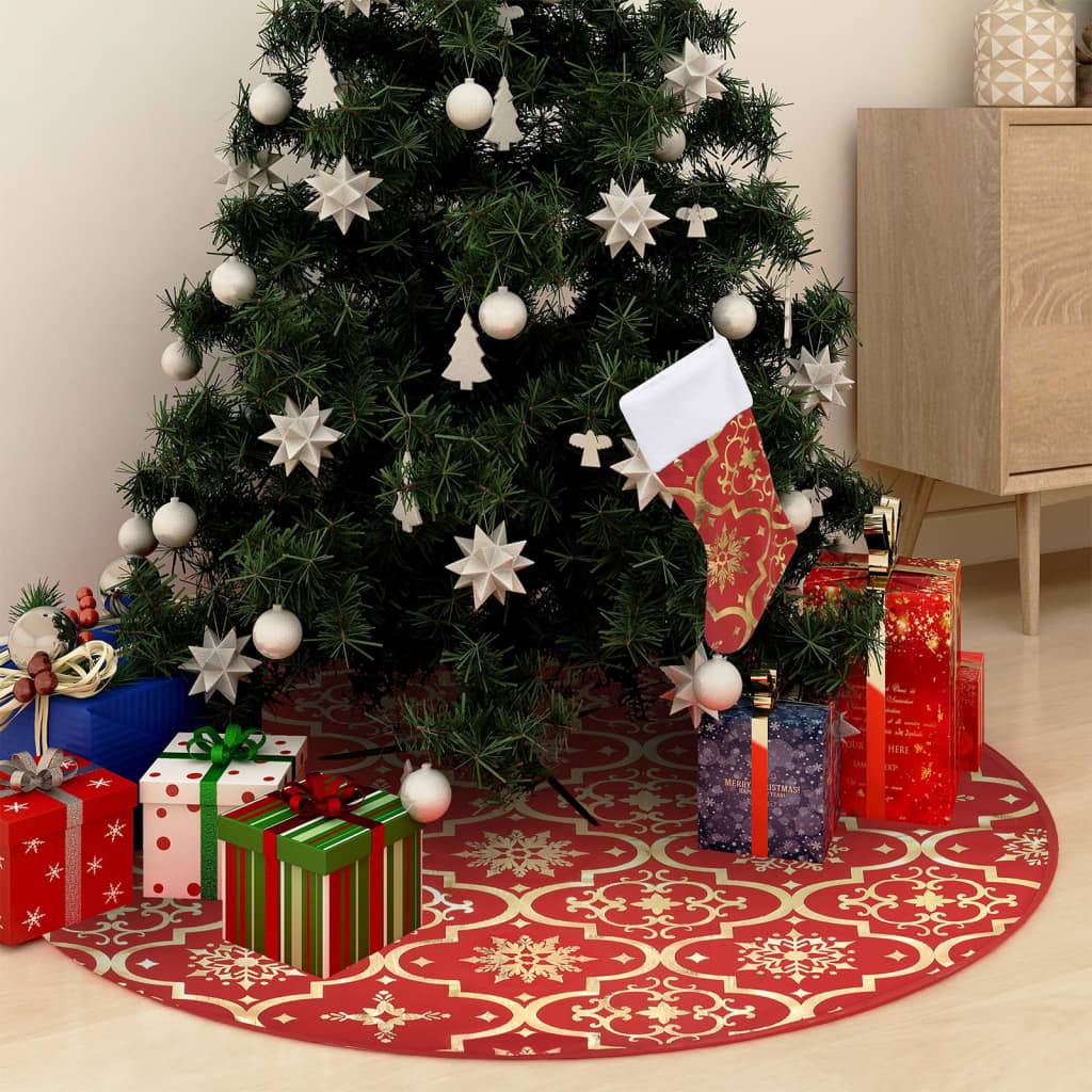 Jupe de sapin de Noël - Robe de sapin - Tapis de sapin de luxe avec chaussette Rouge 150cm Tissu - Image 2