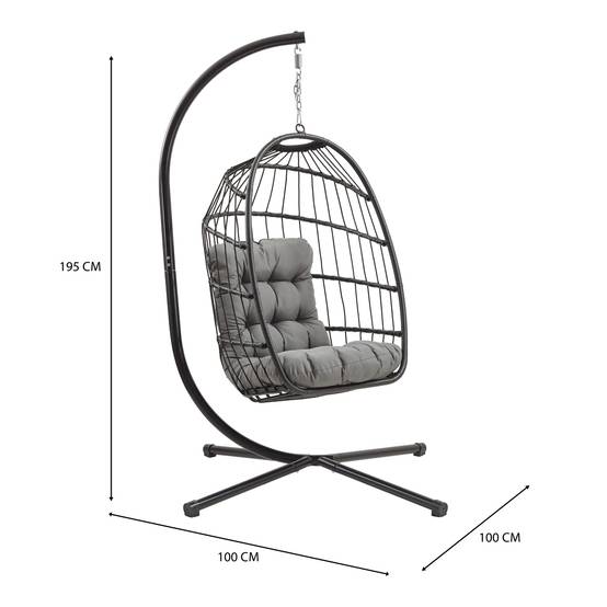 Monstershop - Fauteuil Œuf Suspendu en Rotin - Noir - Image 5