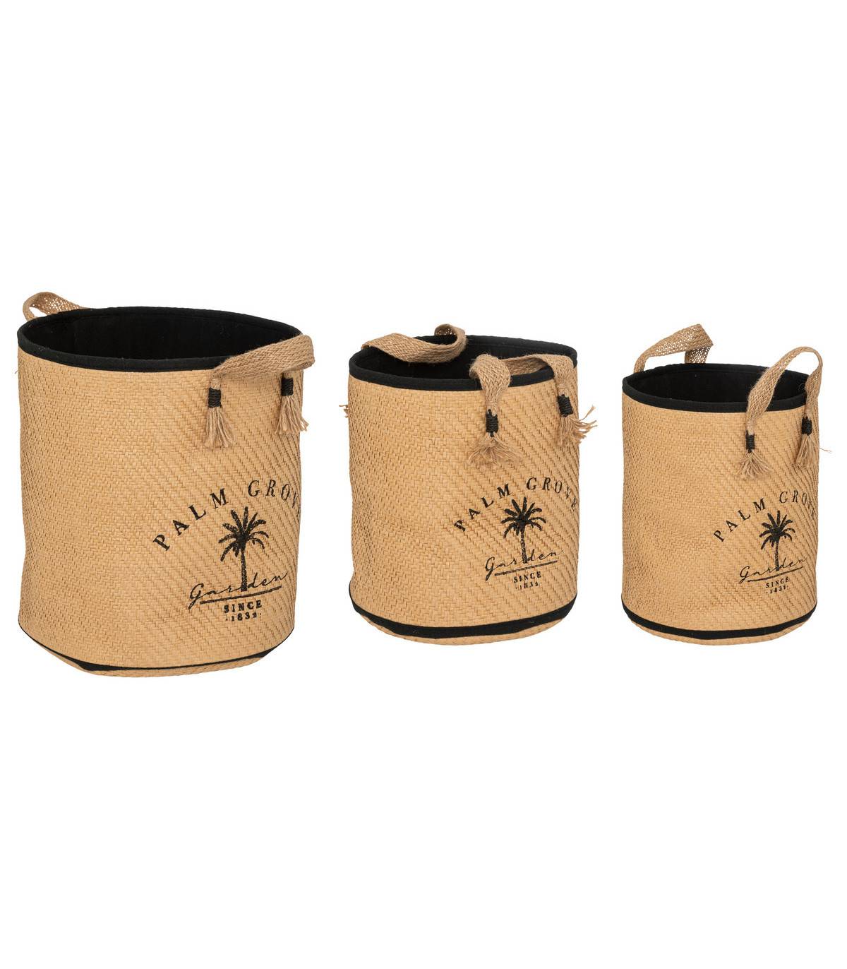 Lot de 3 Paniers de rangement avec doublure tissu et poignées en jute - Image 1