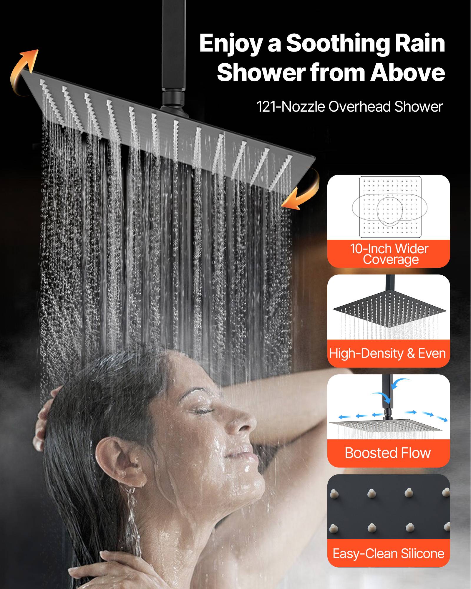 VEVOR Système de Douche 3 Douchettes Tête 25,4 cm Mural et à Main Noir Mat - Image 4