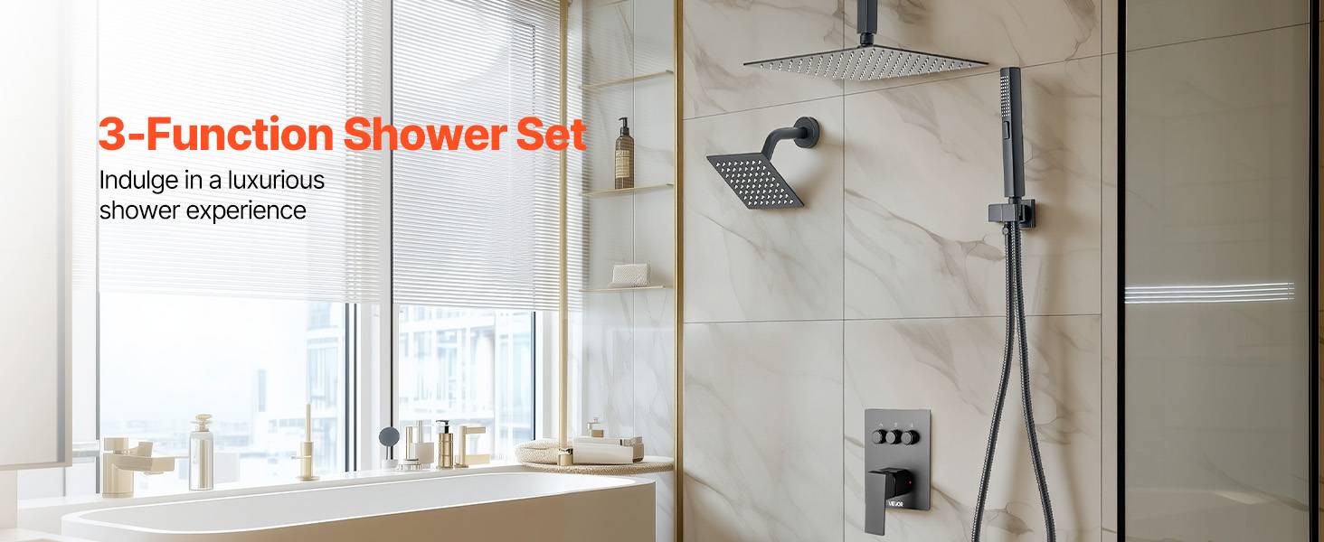 VEVOR Système de Douche 3 Douchettes Tête 25,4 cm Mural et à Main Noir Mat - Image 9