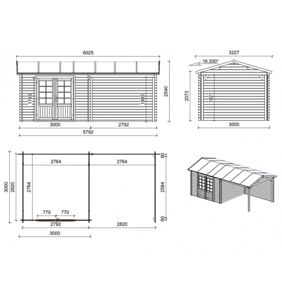 Altanka - Abri de jardin en bois - 17.4m2 - 5.79x3m - Ep. 28mm - Couleur: naturel - DOM764 - ALTANKA - Image 4