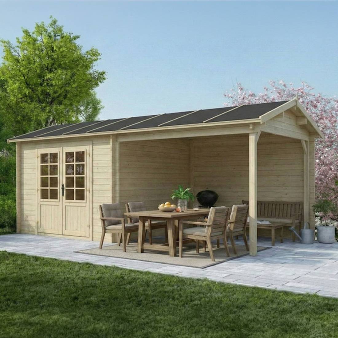 Altanka - Abri de jardin en bois - 17.4m2 - 5.79x3m - Ep. 28mm - Couleur: naturel - DOM764 - ALTANKA - Image 2