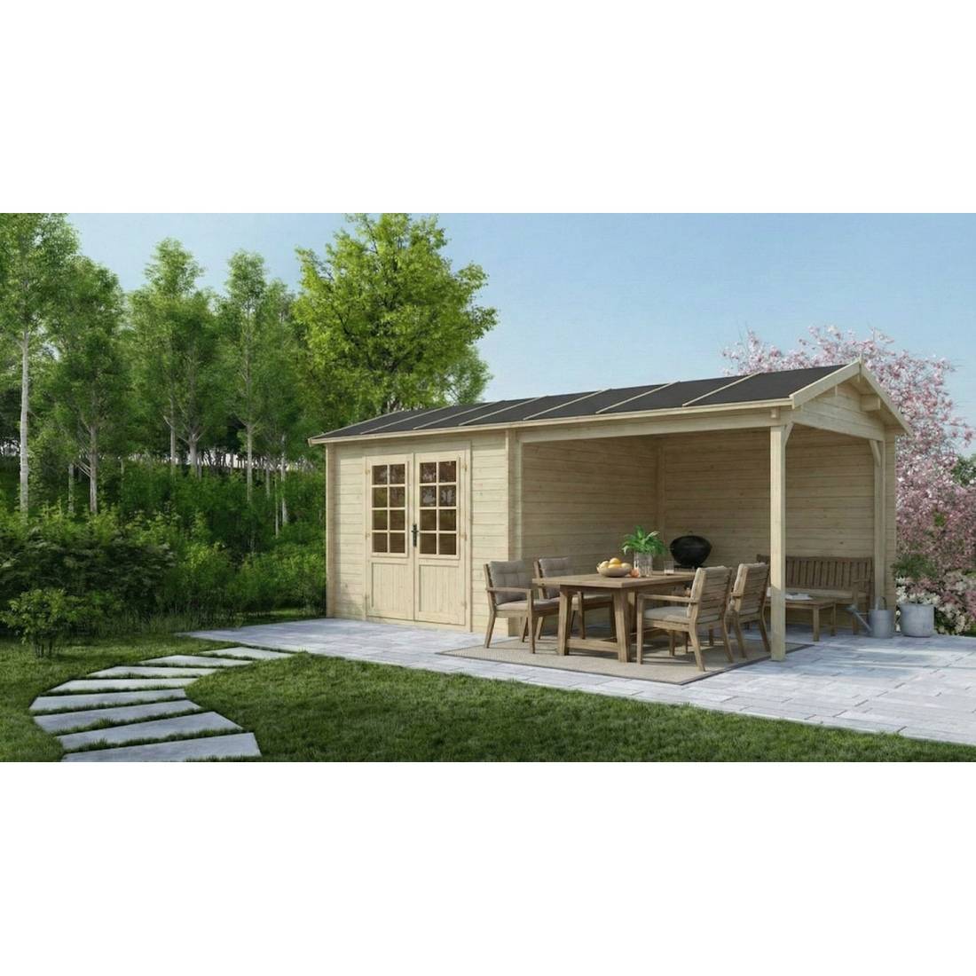 Altanka - Abri de jardin en bois - 18m2 - 5.79x3m - Ep. 28mm - Couleur: naturel - DOM764 - ALTANKA