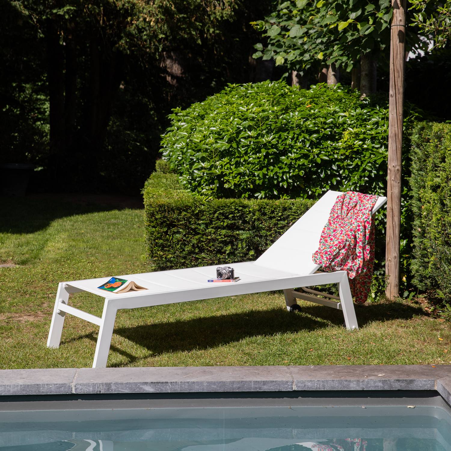 Happy Garden - Bain de soleil BARBADOS en textilène blanc - aluminium blanc - HAPPY GARDEN - Image 10